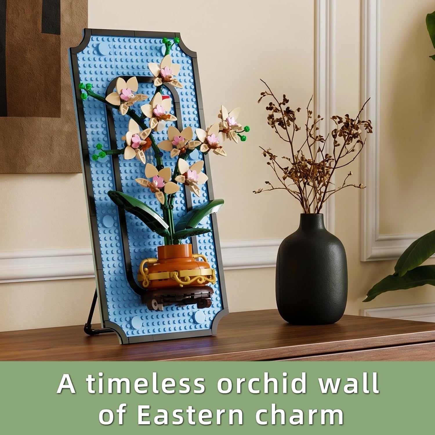 Orchid Flower Building Set with Vase for Adults, Botanical Collection Artificial Flower Blocks Kit, 3D Flowers Wall Art Home Office Decoration or Table Display, Ideal Gift (531PCS)