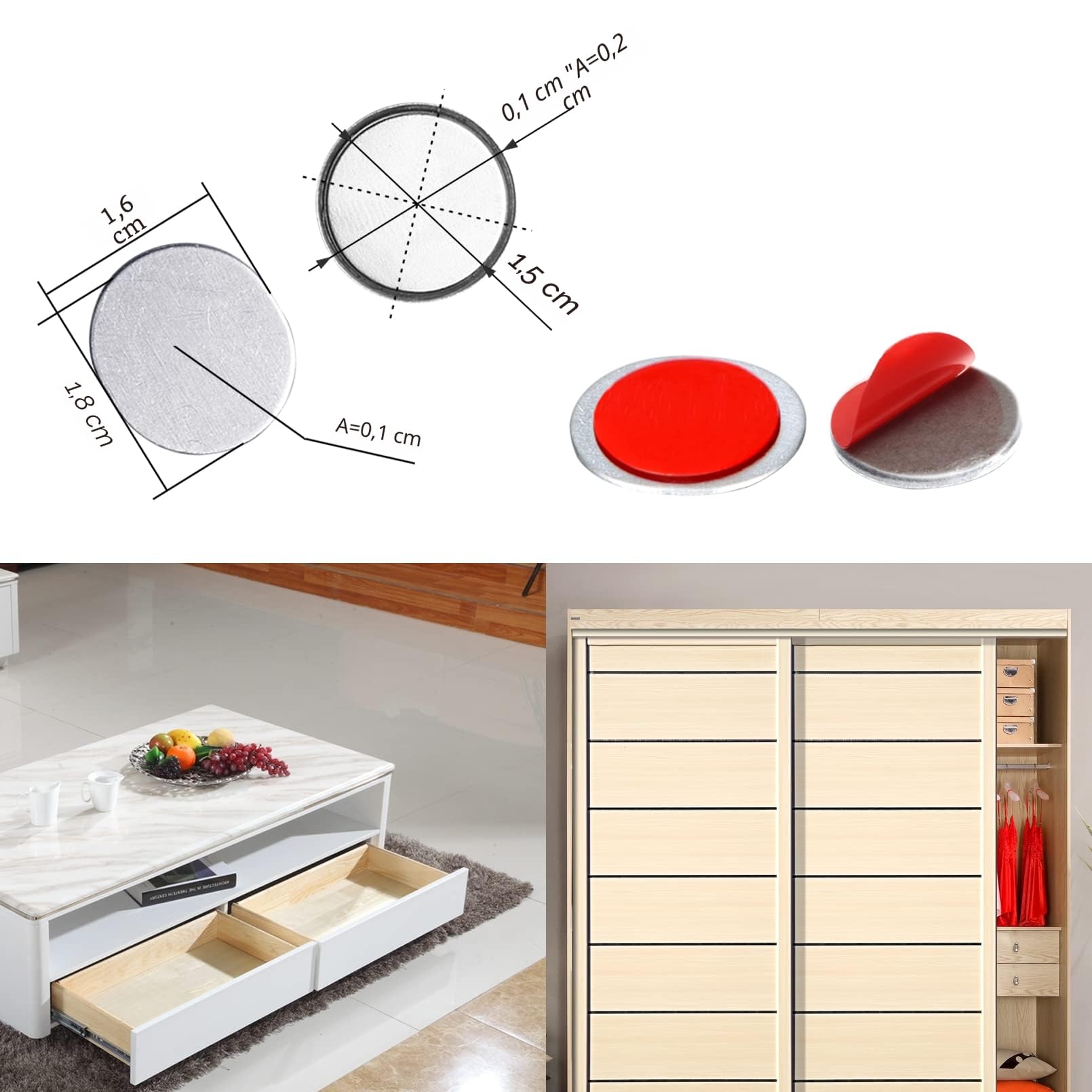 Mousike Captura magnética de puerta ultra fina imanes de gabinete de acero inoxidable con imán de cajón para cierre de puerta corredera, armario de cocina, armario de armario (D15-4)