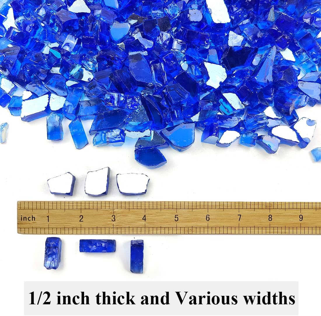 Fire Glass for Propane Fire Pit, 1/2 Inch High Reflective Fireplace Glass Rocks for Fire Pit Table, Fire Pit Glass Rocks for Outdoor Fire Table and Landscaping, 5 lbs, Cobalt Blue - Image 2