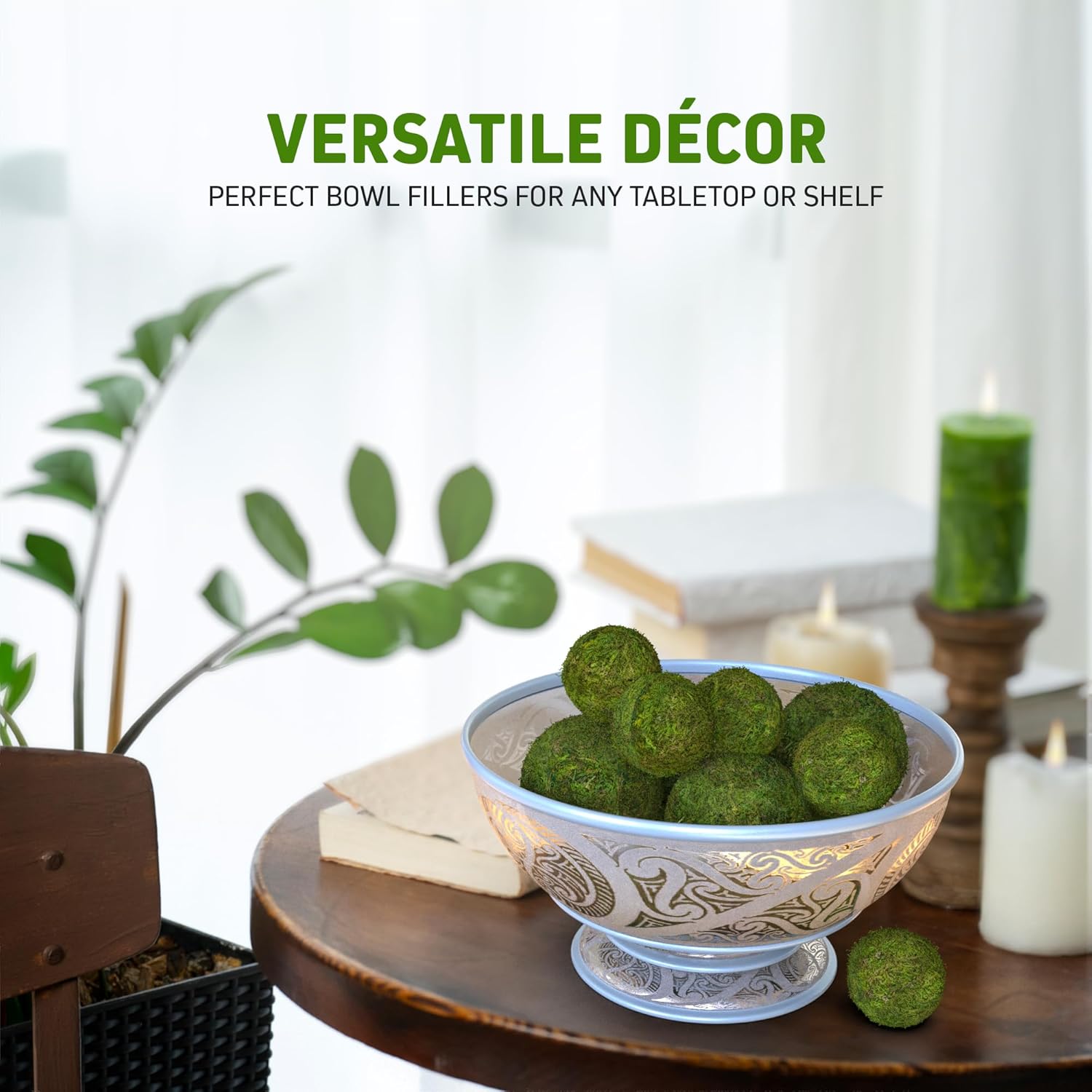 Pack of 23 Artificial Moss Balls, Faux Moss for Decorative Bowl Fillers, Centerpieces, and Home Decor Accents, Includes 8 Large and 15 Extra-Large Fake Moss Balls, Green