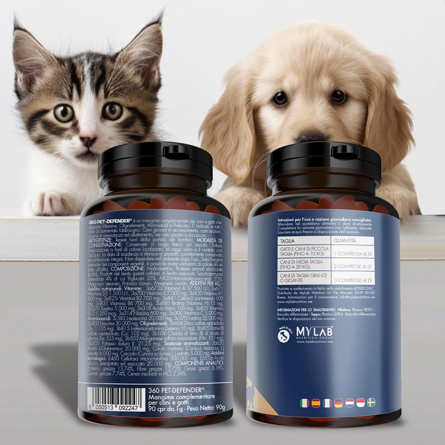 Multivitaminico Cani e Gatti 180 Compresse Appetibili - Per Sistema Immunitario, Articolazioni, Pelo con 13 Vitamine, 6 Minerali, Aminoacidi Essenziali, Cardo Mariano e Carciofo, 360 Pet Defender