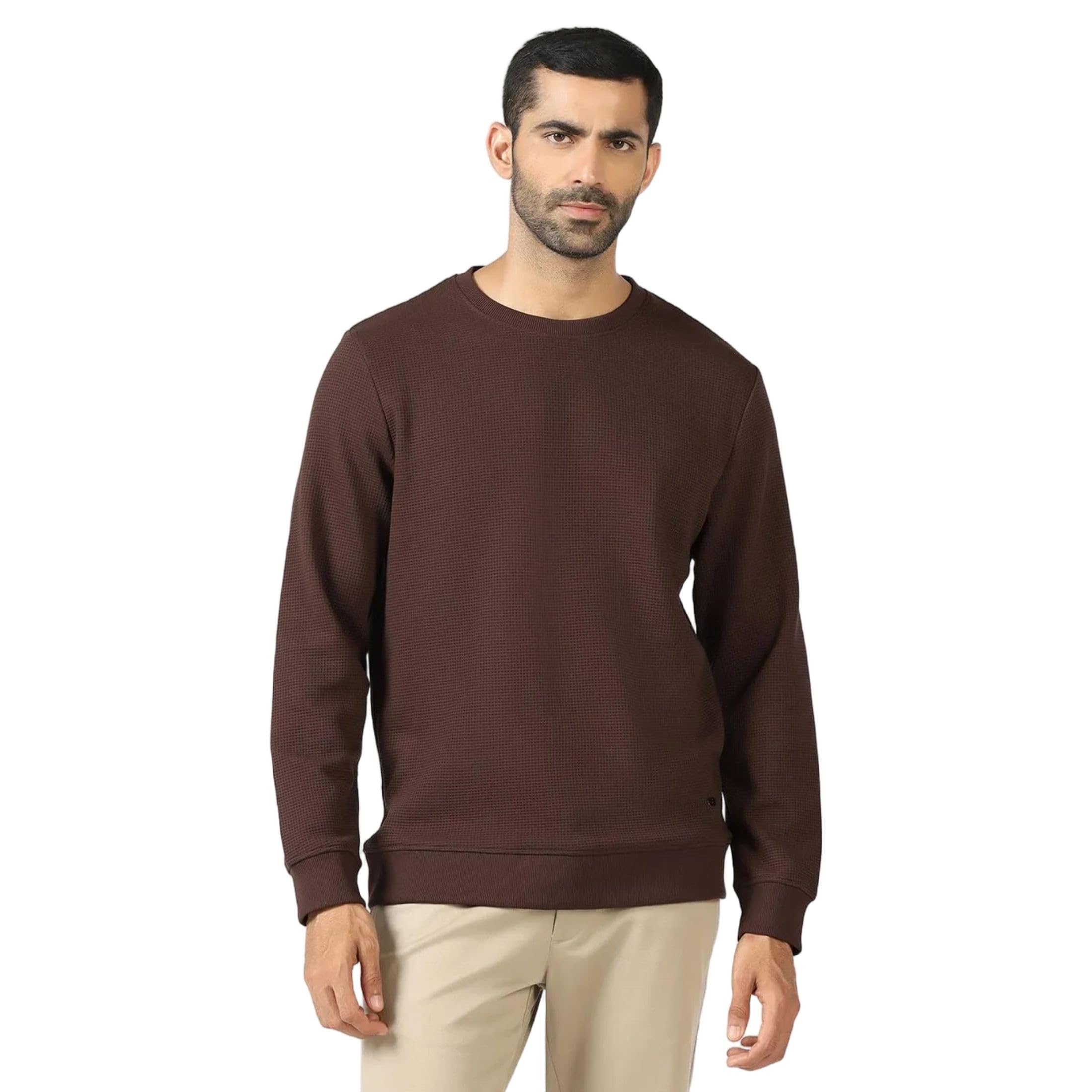 Men's Cotton Textured Slim-Fit Dark-Brown Sweatshirts |Basic-Casual-image-31