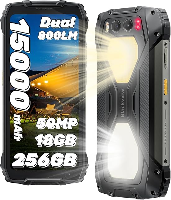 Ulocked Cell Phones Canada Blackview BV7300, 18GB+256GB+TF 2TB Phone, 15000mAh 45W Fast, 50MP+32MP+20MP Night Vision, 6.67" 90Hz Screen, Android 14 Rugged Smartphone, Dual Camp Lights, NFC/Fingerprint