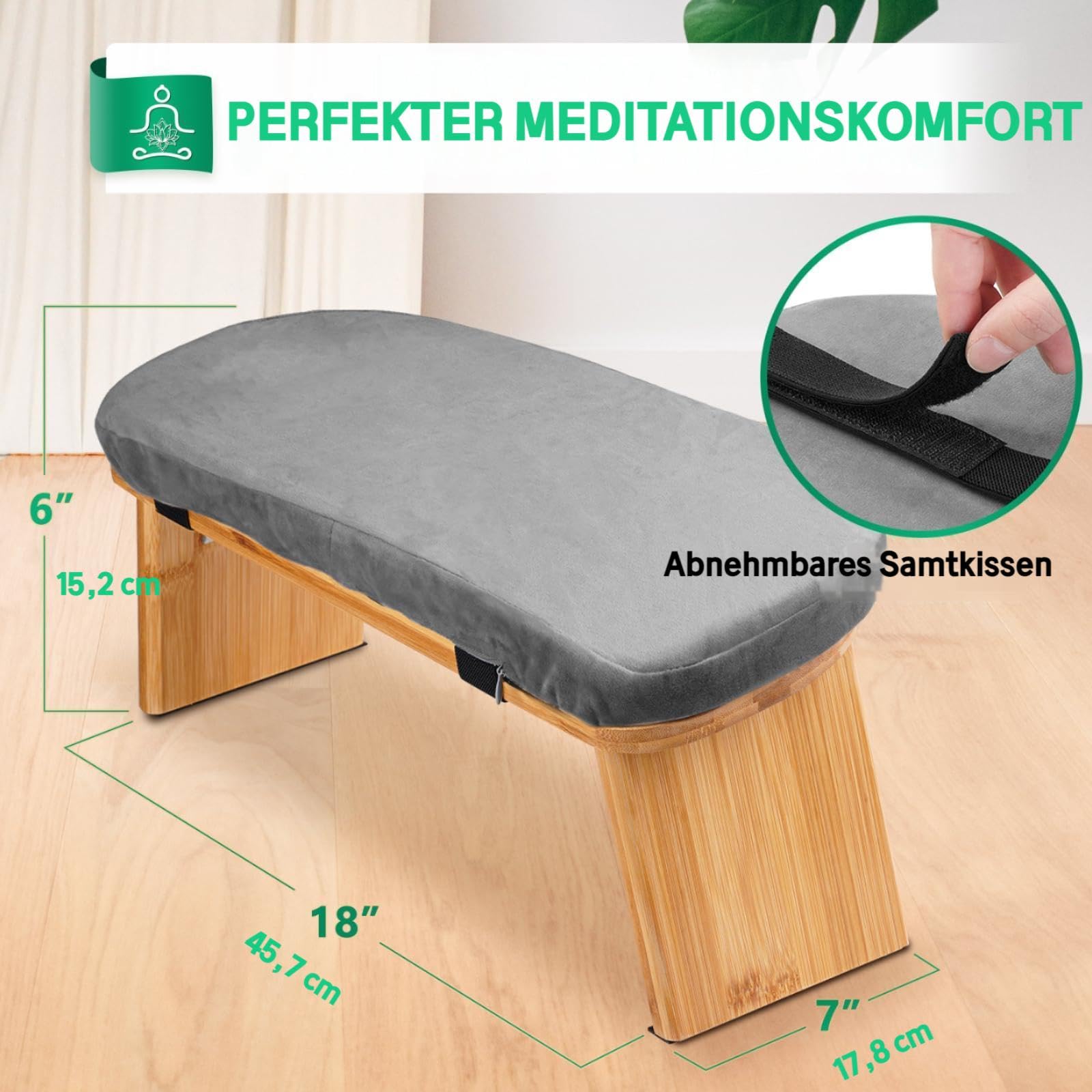 Hihealer Meditationsbank – Klappbare Ergonomische Bambus-Meditationsbank mit Bequemem Kissen, zum Knien oder Sitzen, Ideal für Meditation und Gebet, Einzigartige Frauen