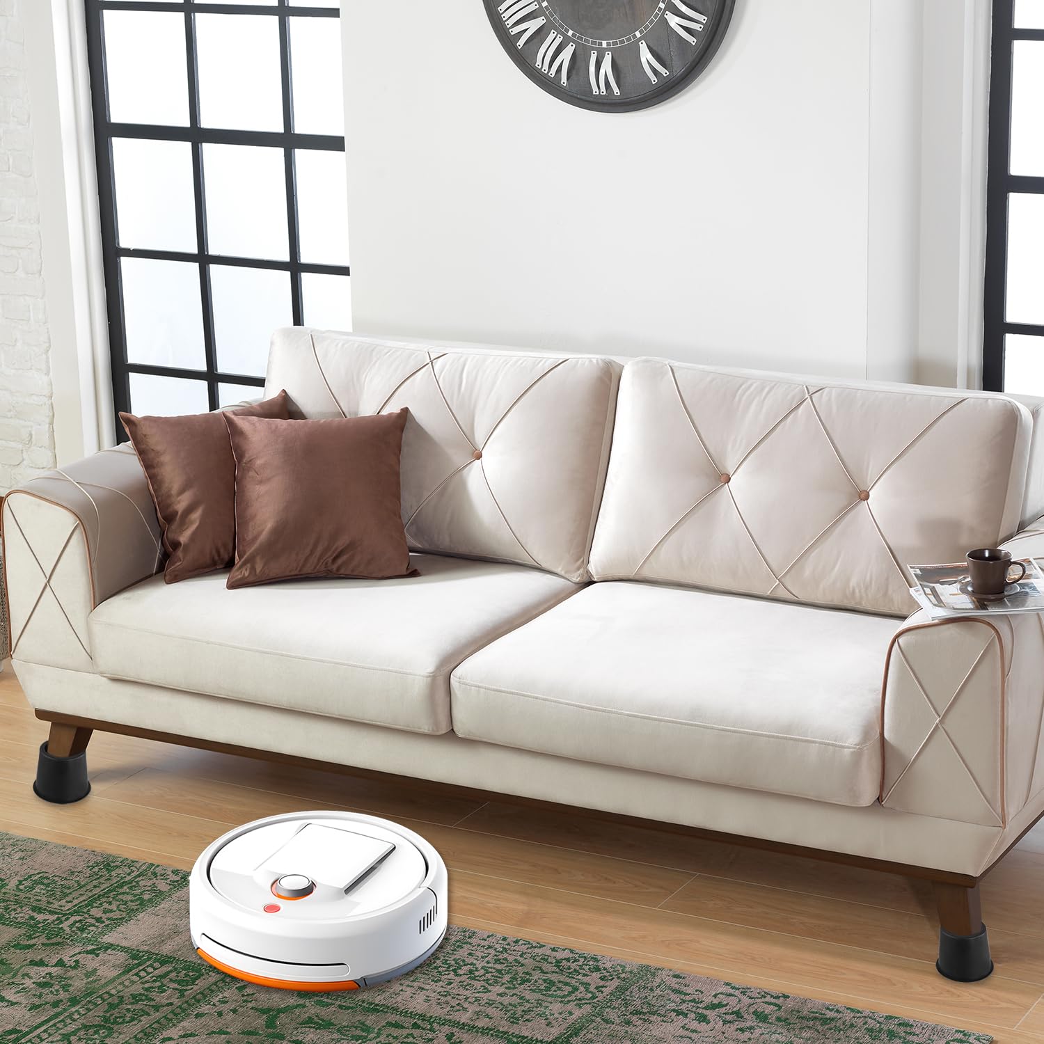 QWORK® 4 sztuki okrągłe podnośniki do łóżek 10 cm, podnośniki mebli do 990 kg, do łóżka, sofy, biurka, krzesła, lodówki