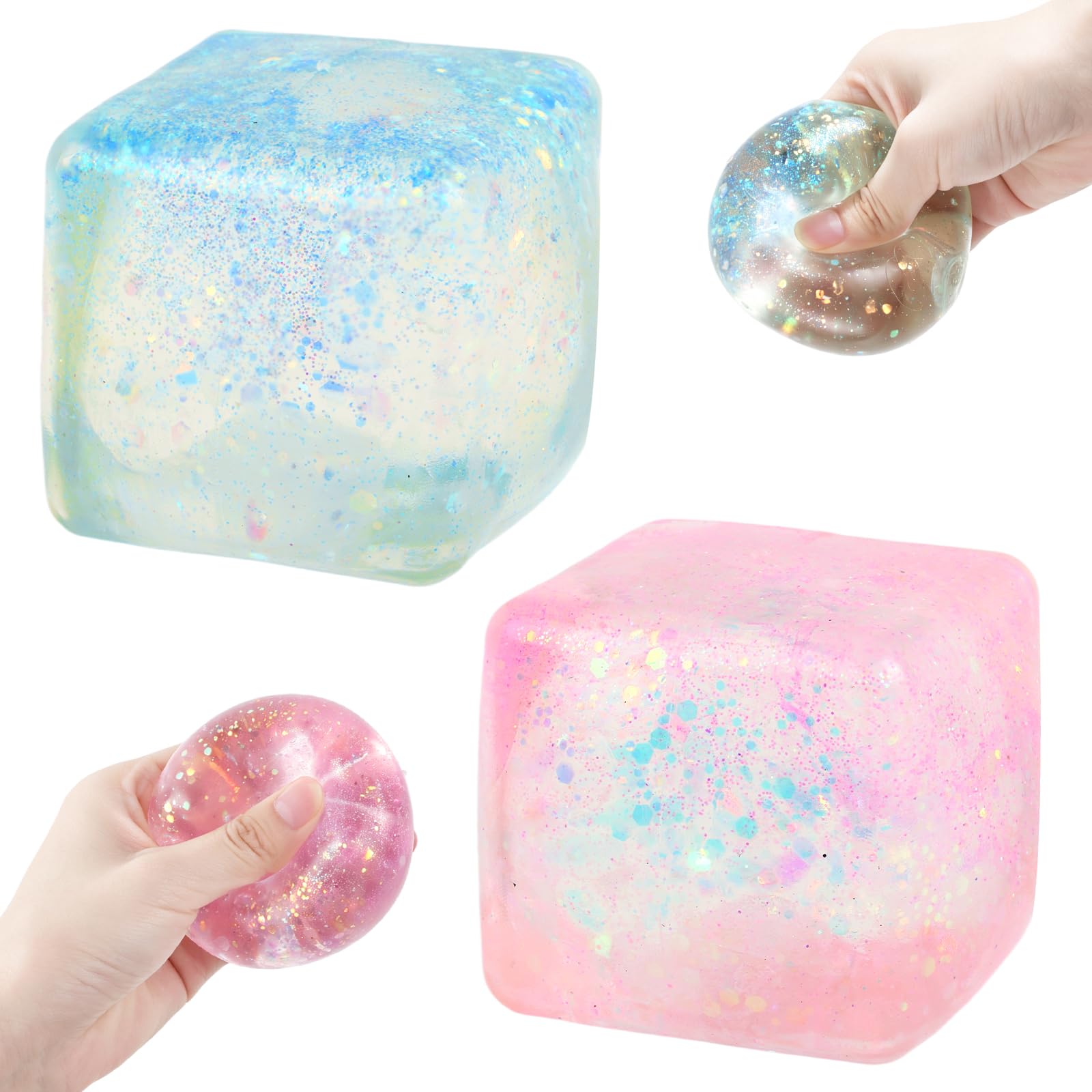 2Pcs Glitter Cube Squishy Fidget Toy, Slow Rising Sensory Stress Ball — image 1
