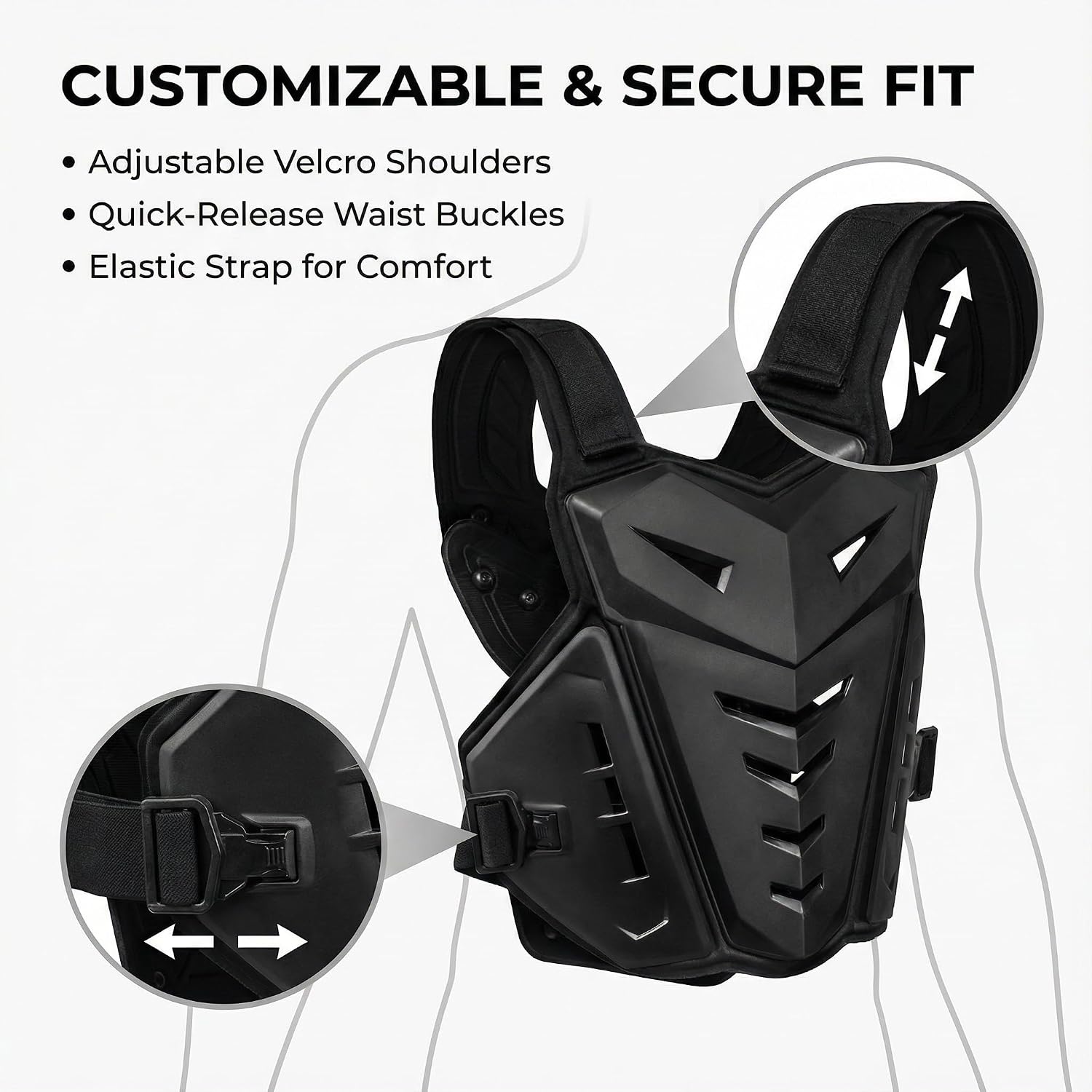 Lightweight Chest Armor Motorcycle Armor Body Guard Vest，Adjustable Mens Back Protection for Durable Impact Protection in Motocross，Road Motorcycling，Skating and Other Sports