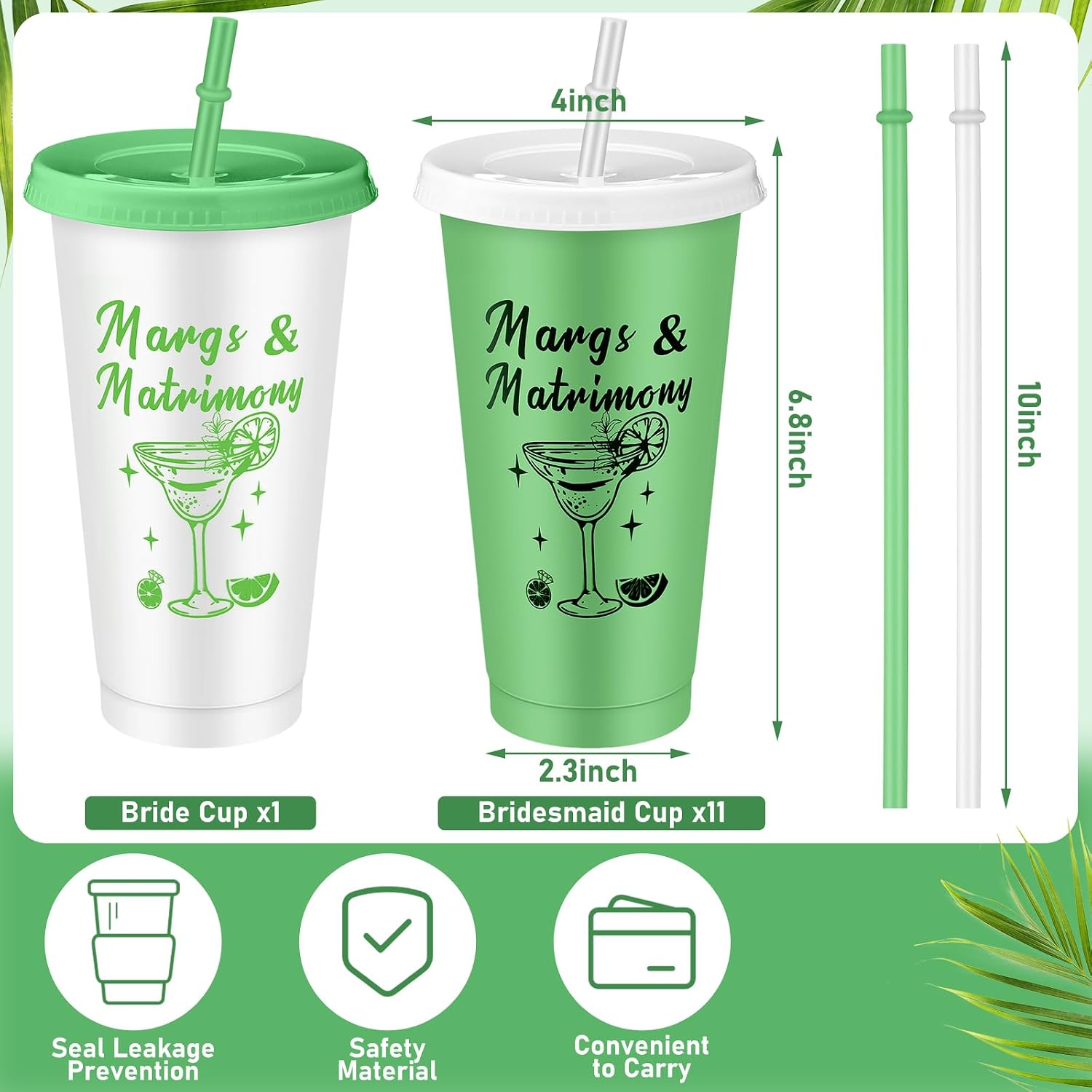 Domensi 12 Pcs Margs and Matrimony Bachelorette Party Plastic Cup 24oz Margarita Cups Margs and Matrimony Plastic Tumblers with Lids and Straws for Wedding Bridal Shower Party Favors Gifts Decorations