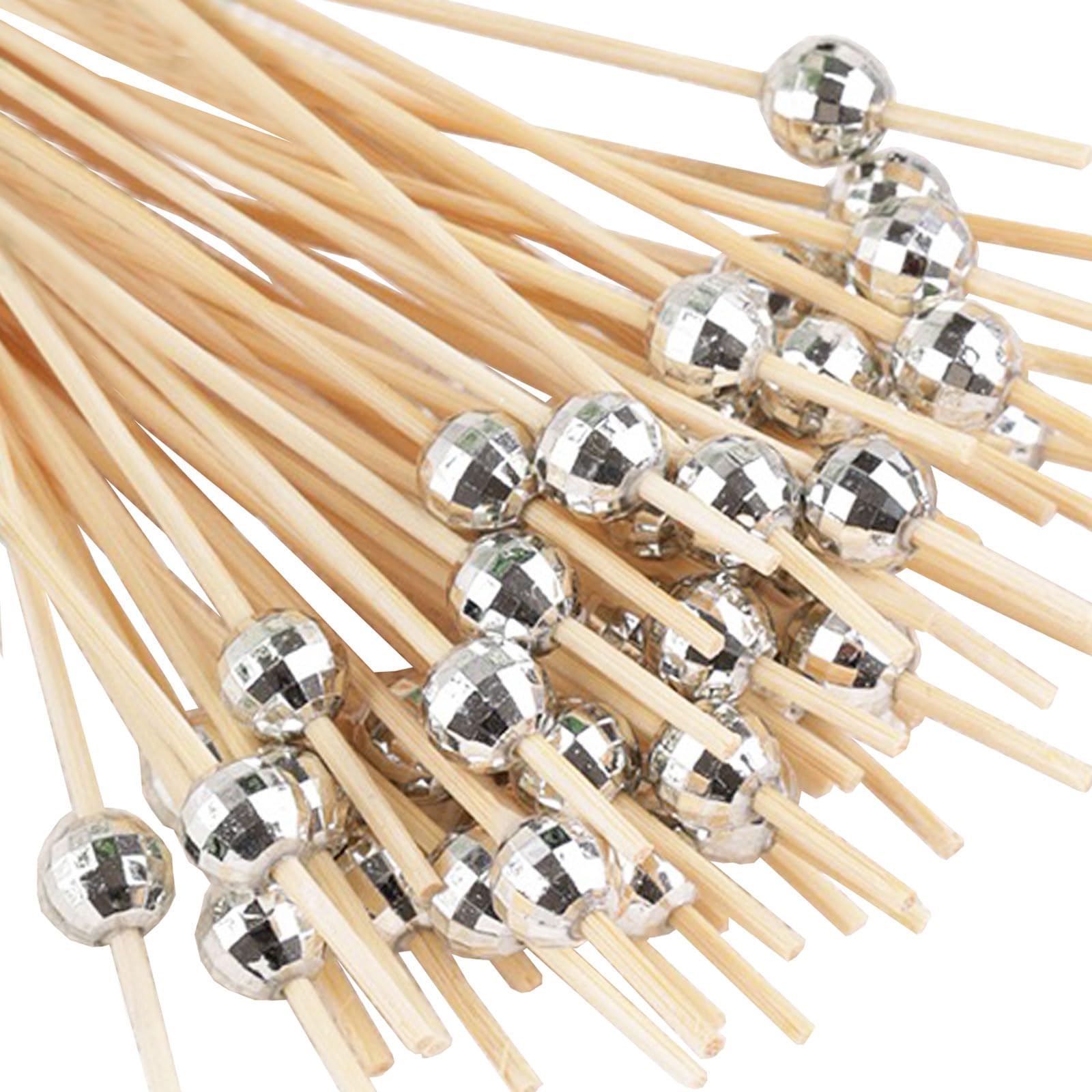 200 PCS Cocktail Picks, Disco Ball Decorative Toothpicks for Appetizers, 4.7 Inch Bamboo Skewers for Food,Disco Ball Decor Cocktail Sticks, Fancy Toothpicks for Appetizers Disco Party Decorations
