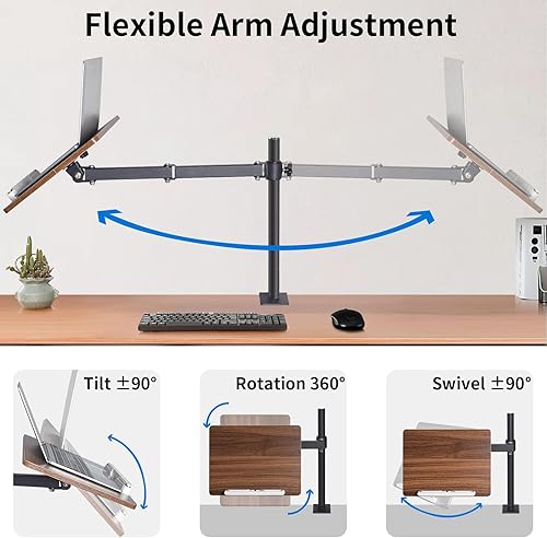 Miniatura 5 de Soporte de libro ajustable con soporte de abrazadera de escritorio, soporte de lectura de madera con brazo de metal, negro