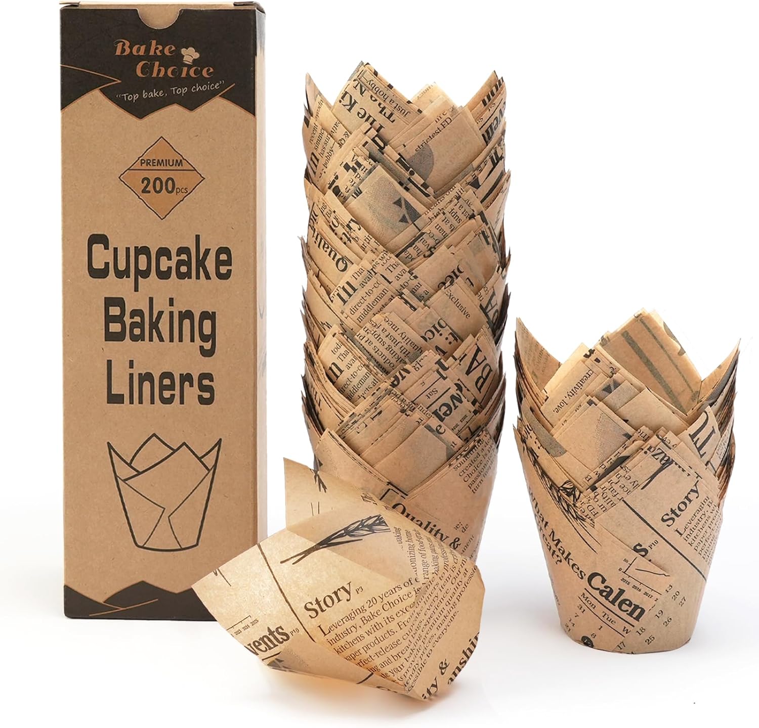 Bake Choice 200pcs Natural Tulip Cupcake Liners for Baking Cups Unbleached European Parchment paper Tulip Muffin Liners, Cupcake Wrapper for Party, Christmas