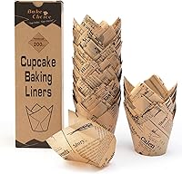 Vista 8 de 200 unidades de forros de tulipán naturales para tazas de hornear, papel pergamino europeo sin blanquear, forros de tulipán para magdalenas