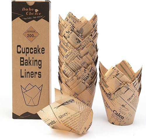 Miniatura 8 de 200 unidades de forros de tulipán naturales para tazas de hornear, papel pergamino europeo sin blanquear, forros de tulipán para magdalenas