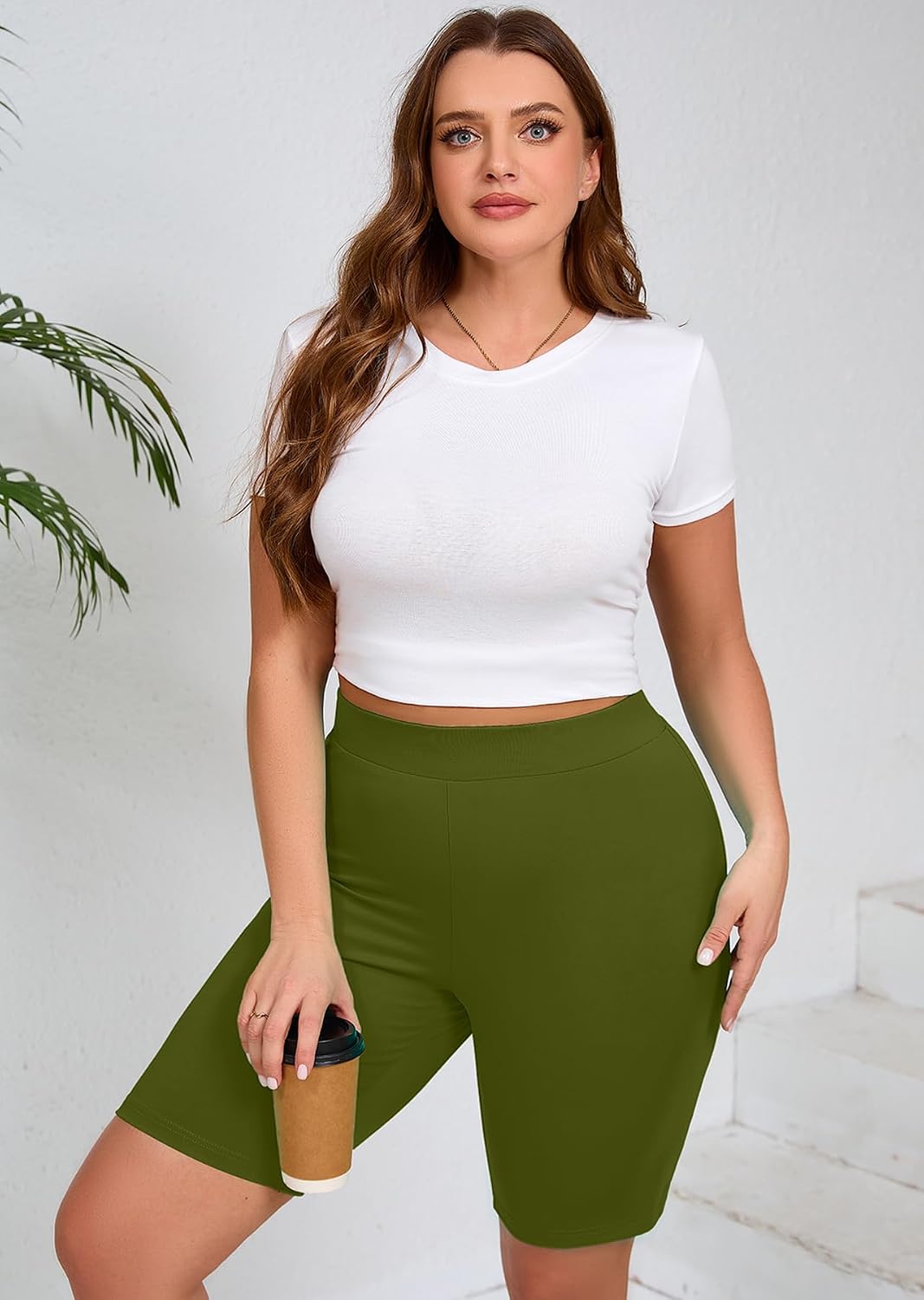 AusLook Plus Size 8" Biker Shorts for Women High Waist Tummy Control Fitness Athletic Workout Running Yoga Gym Shorts