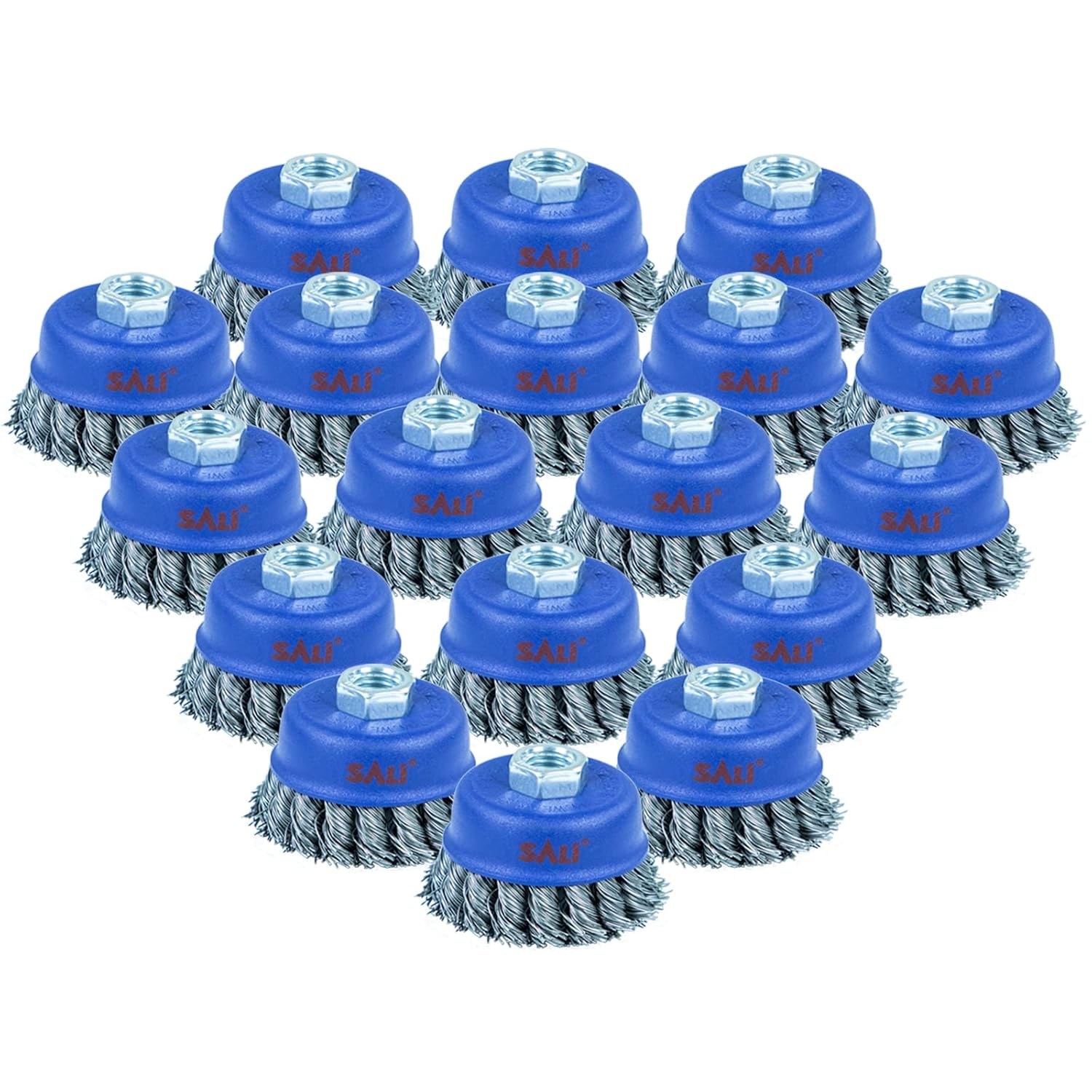 SALI 18 Pack Wire Cup Brush, 4 Inch Twisted Knotted Cup Brush for Grinders, with 5/8 Inch-11 Arbor for Heavy Cleaning Rust, Stripping and Abrasive, for Angle Grinder