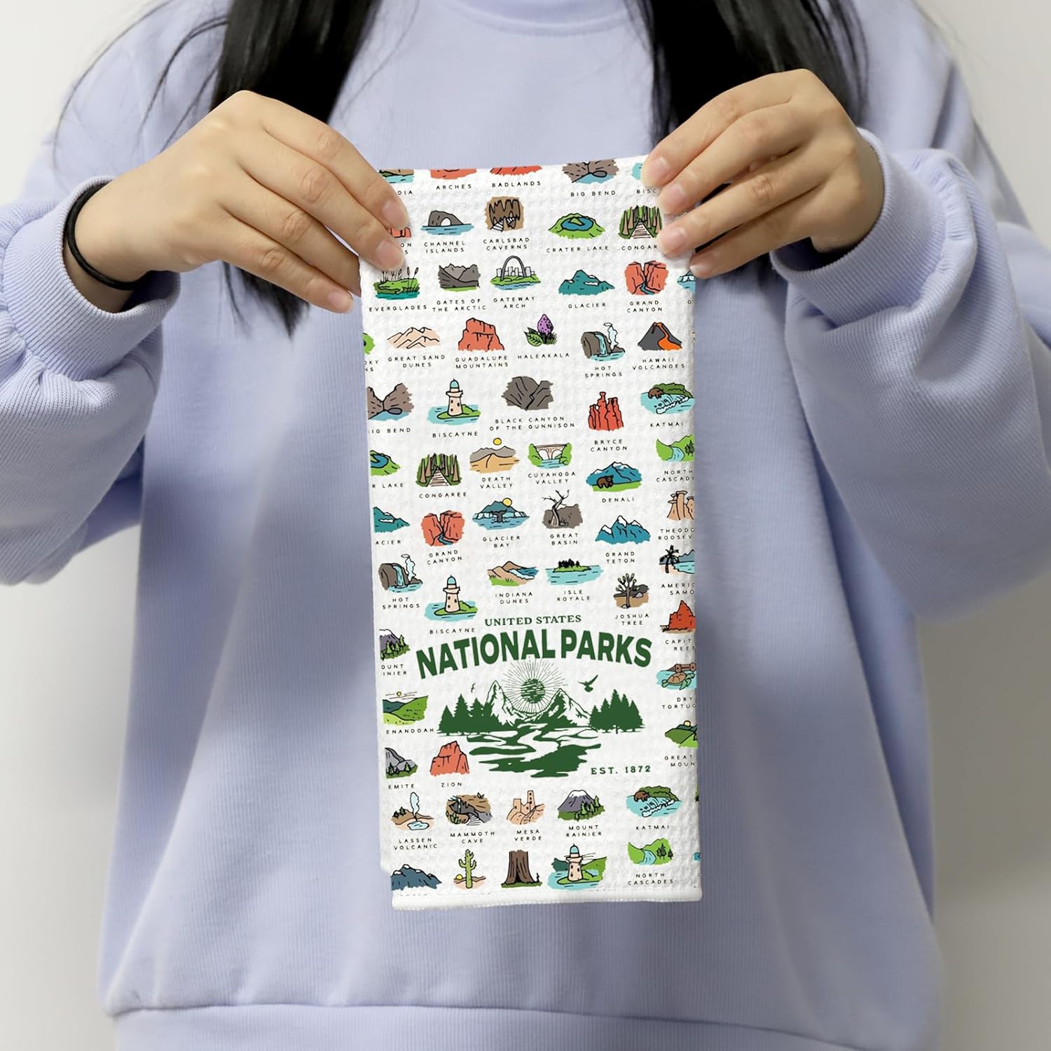 POFULL National Parks Checklist Gift Traveler Gift National Park Hiking Gift US National Park Kitchen Towel (States National Park) - Image 4