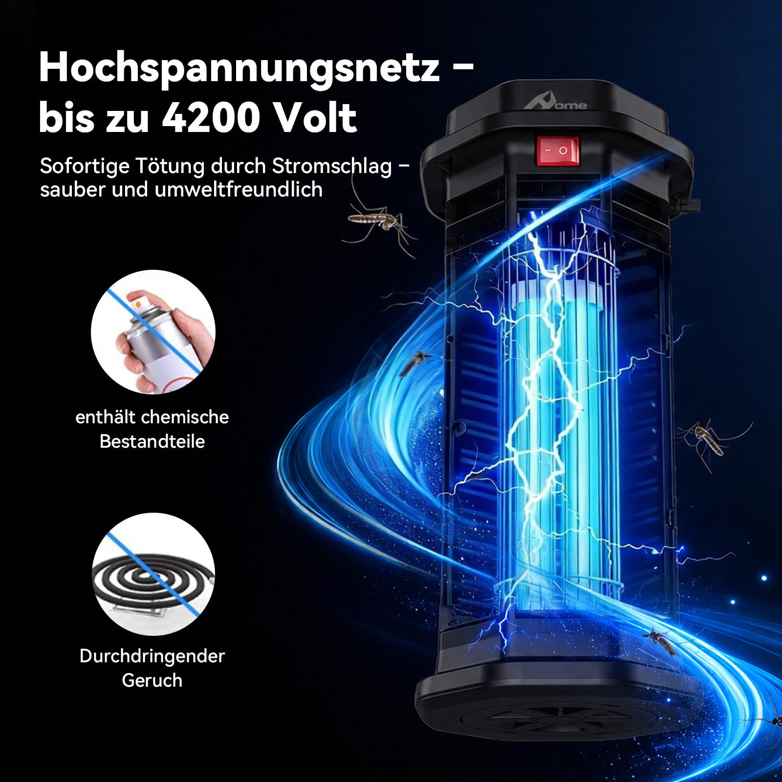 4200V Insektenvernichter elektrisch, UV-Falle gegen Mücken und Fliegen | 15W Mückenlampe, 7-mm-Sicherheitsgitter, IPX4 wasserdicht, chemiefrei, ideal für Garten, Balkon & Schlafzimmer