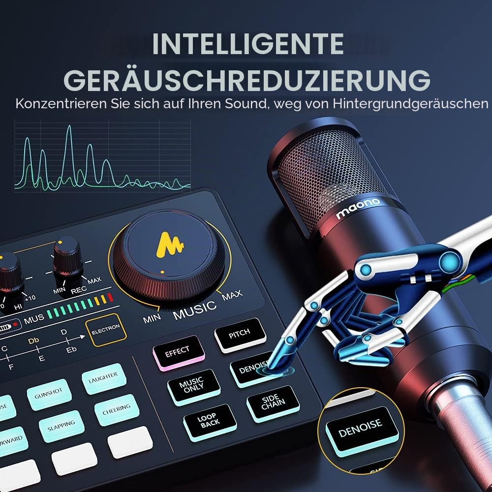 MAONO Maonocaster Lite Portable ALL-IN-ONE Podcast Produktionsstudio mit Mikrofon für Gitarre, Live-Streaming, PC, Aufnahme und Gaming (AU-AM200-S6)