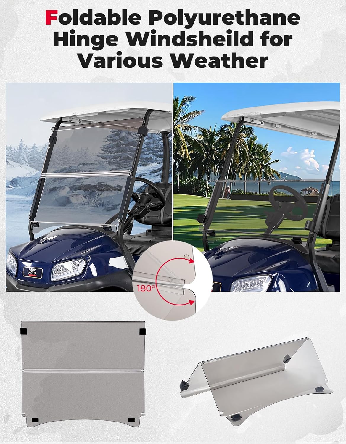 KEMIMOTO Golf Cart Windshield Compatible with Club Car Precedent Gas/Electric (04-Up), Foldable Replacement Windshield with Anti-UV and Impact Resistant Acrylic (Tinted)