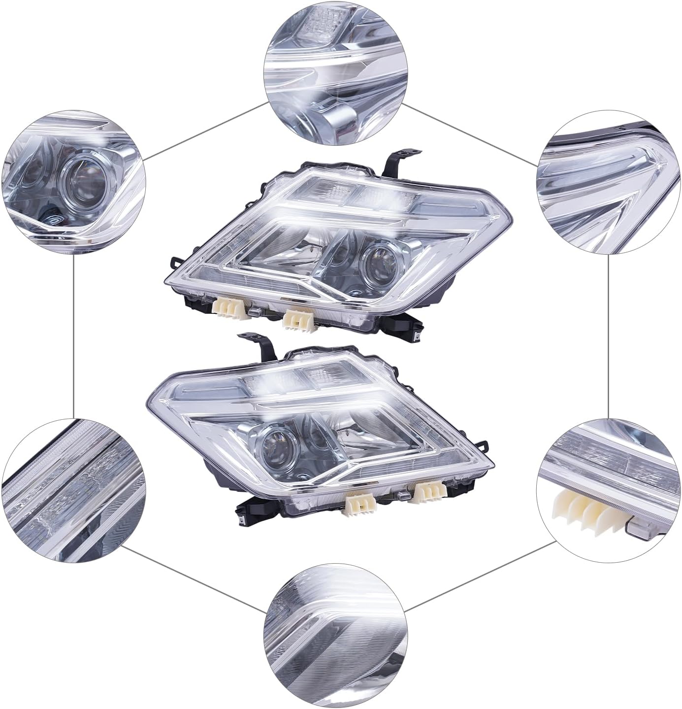 Pair of Halogen LED DRL Headlights, Fits 2017 2018 2019 2020 Nissan Armada, Left + Right Side Headlight Assemblies, Left Driver and Right Passenger Side Front Halogen Headlight Replacements