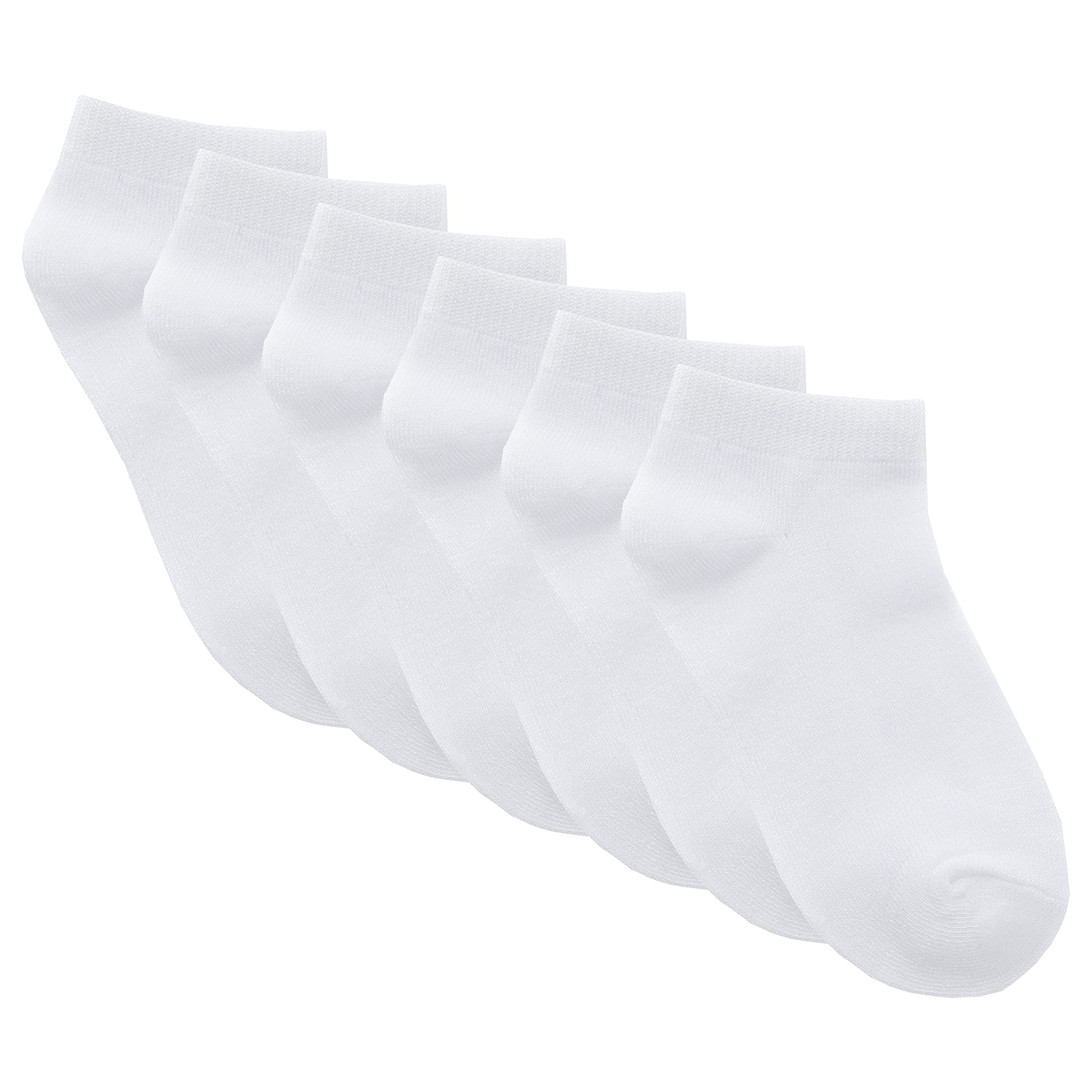 Metzuyan Kids Boys Girls 6 Pairs Plain Bamboo Trainer Liner Ankle Socks Size from White UK 4-6