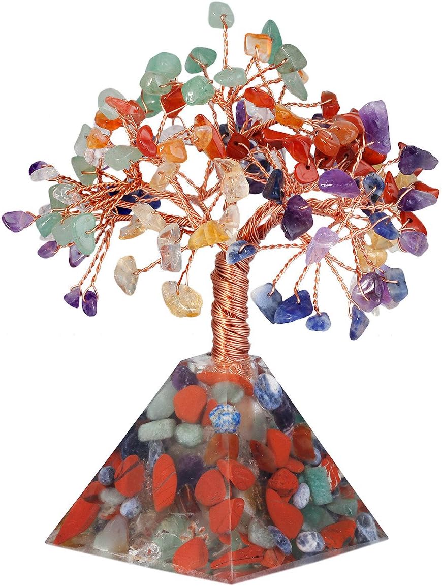 Nupuyai Various Stones Reiki Healing Crystal Tree with Gift Box, Fengshui Bonsai Money Tree Figurine Ornament for Good Luck and Wealth