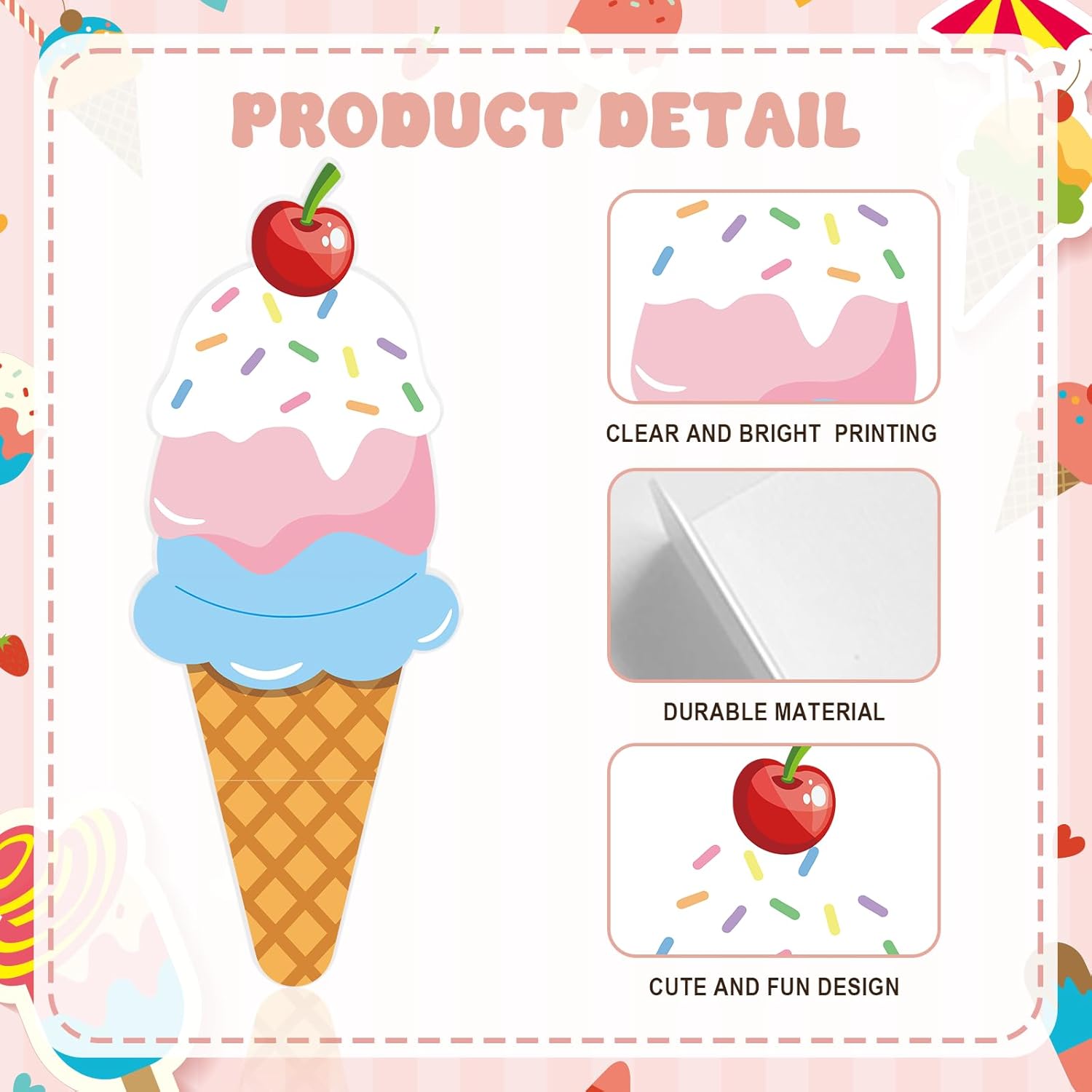 5.2 FT Large Ice Cream Cone Cardboard Cutout Stand up Ice Cream Photo Booth Props for Summer Birthday Party Baby Shower Decorations Sweet Theme Shop Photo Booth Props Backdrop