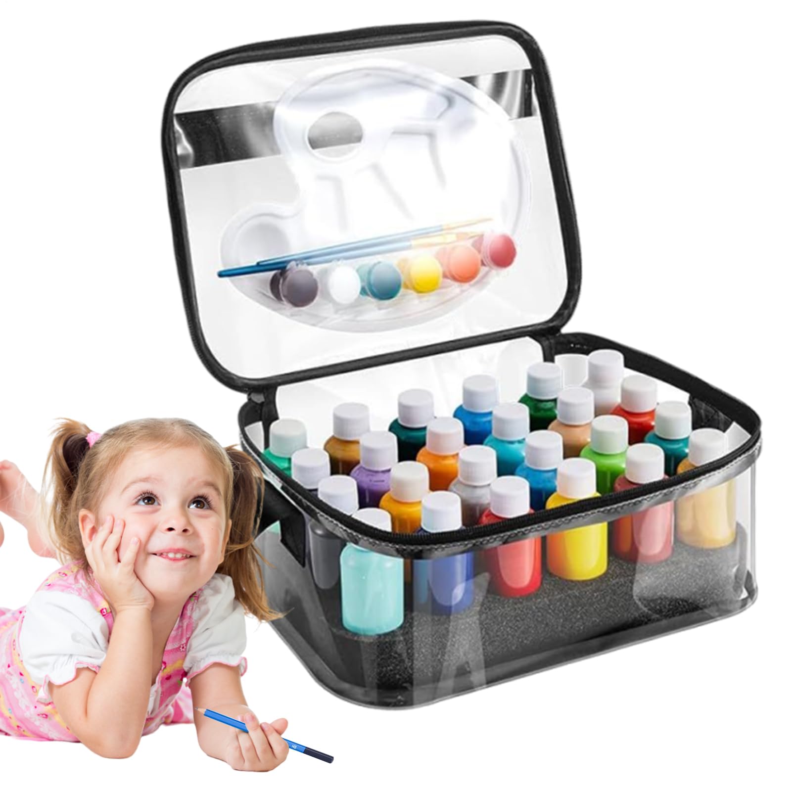 Organizer per colori – Borsa per lavori artistici, trasparente, portatile, per fino a 24 bottiglie, 60 ml, colore del modello di inchiostro aerografo
