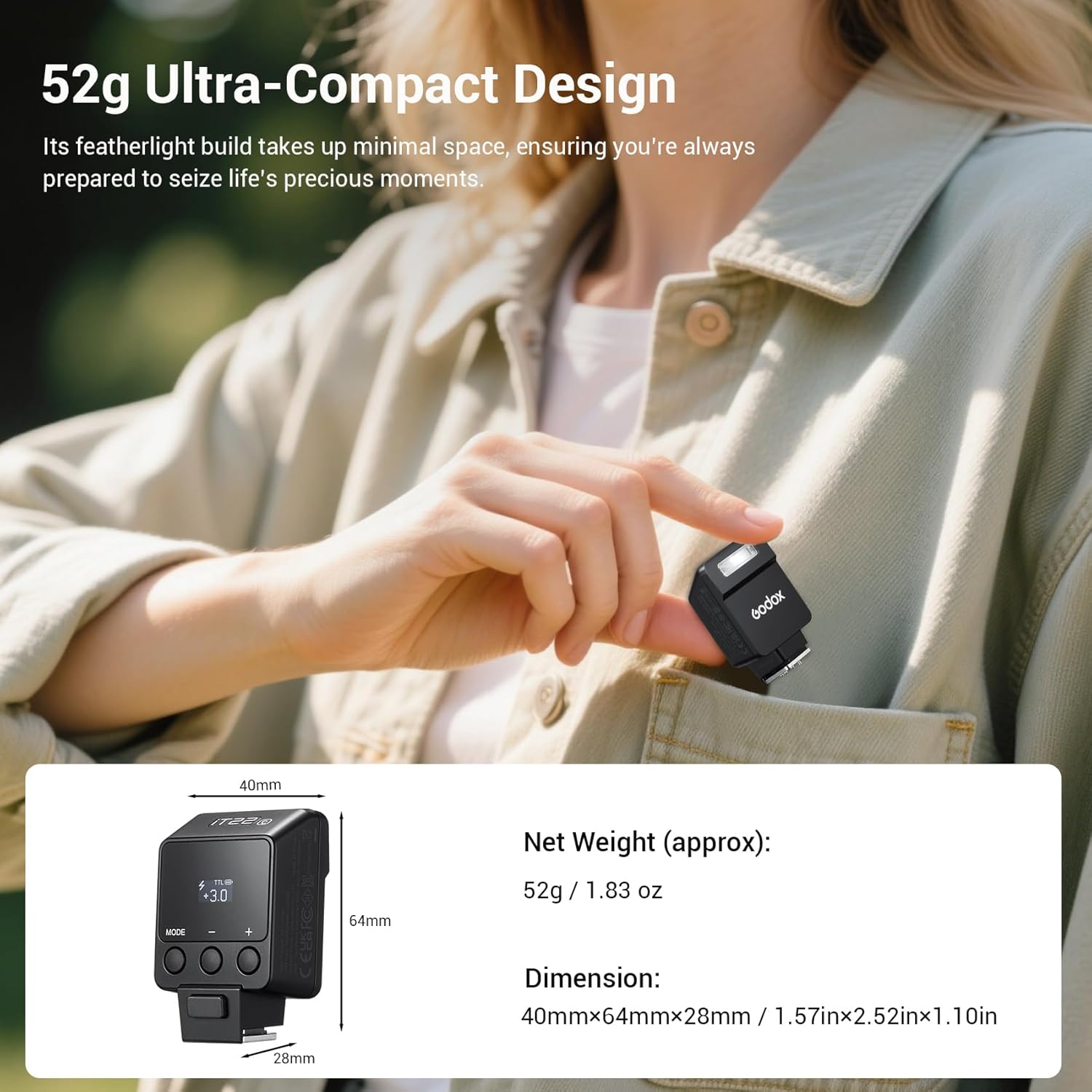 Godox iT22-C TTL Hot Shoe Flash for Canon Cameras, 2.4G Wireless On-Camera Speedlite with LCD Screen, Compatible with Godox X System, 1.5s Quick Recycling