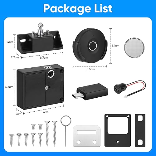 Miniatura 9 de Cerradura de gabinete con control remoto de huellas dactilares, desbloqueo remoto de huellas dactilares dentro de 32.8 ft, sin agujero, cerradura de