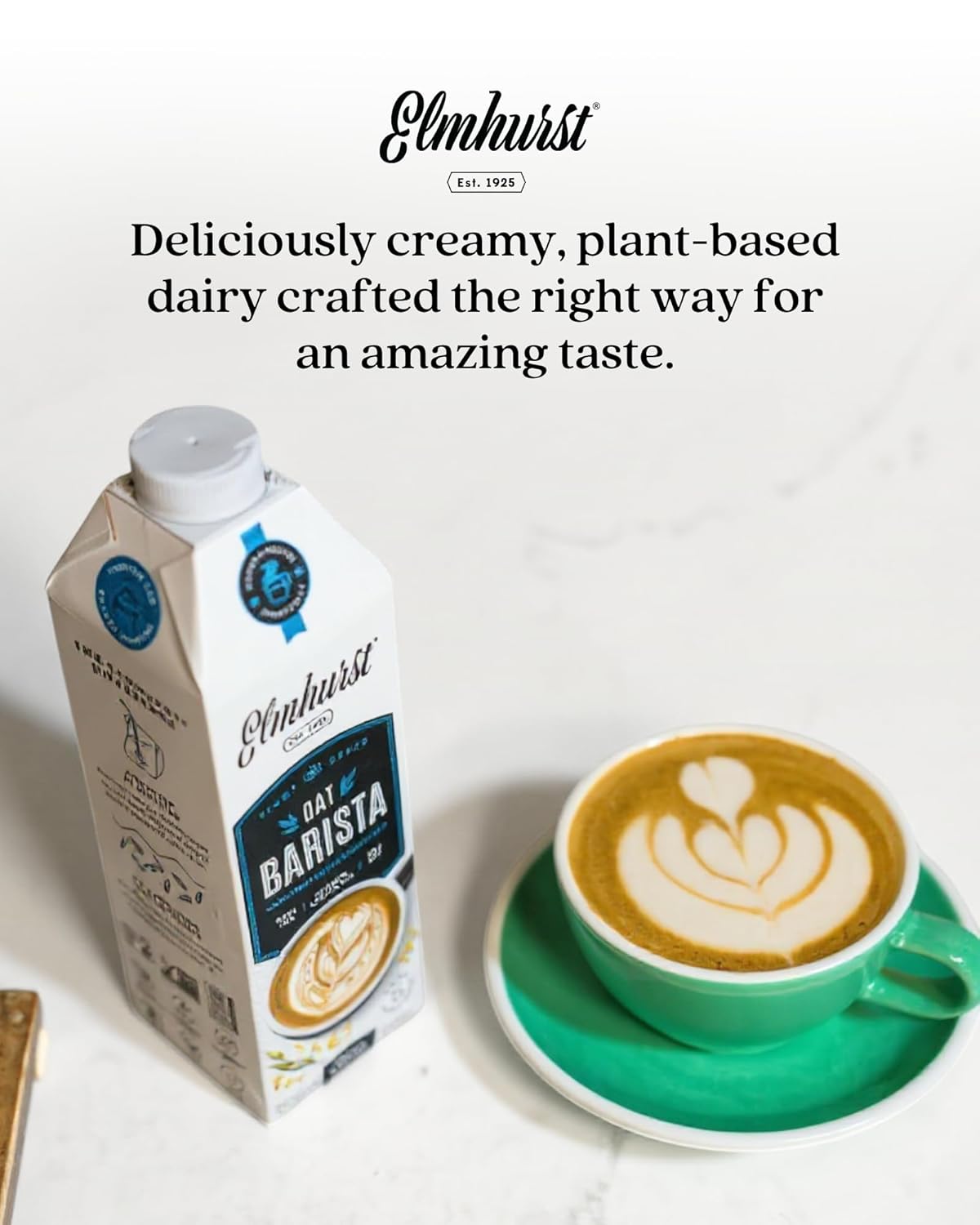 Elmhurst 1925 Oat Milk Barista Edition – 32oz (6-Pack) Plant-Based, Vegan, Dairy-Free, Kosher, Gluten-Free, Non-GMO, Froths for Lattes & Iced Coffee, 20g Whole Grains per Serving, Simple Ingredients