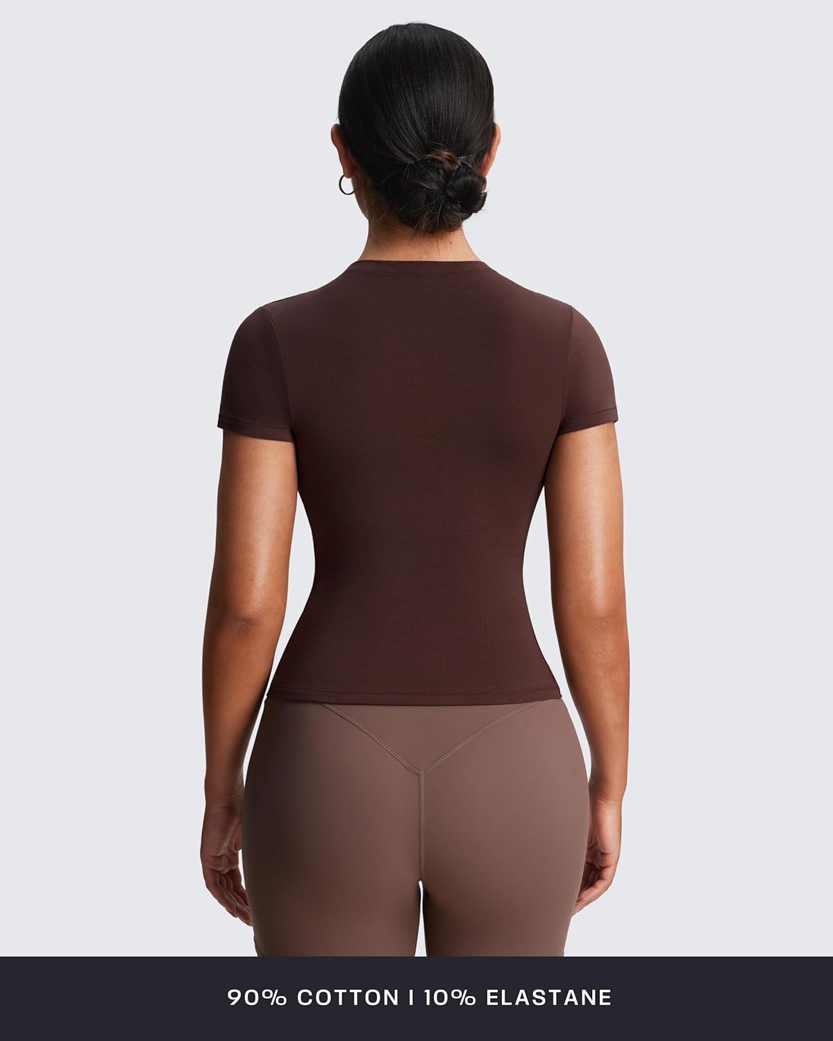 Aoxjox Women's Casual Basic Tee HIGH Elastic Cotton T-Shirt Short Sleeve Tops Everyday Crew Neck Slim Fit Y2k - Image 3