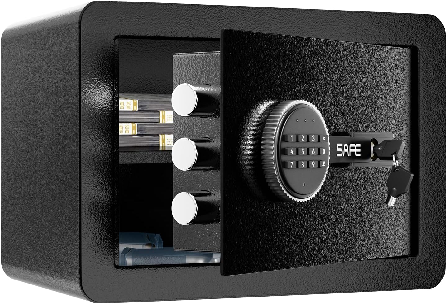 Gun Safe for Handgun, 0.77 Cu ft Home Safe with Removable Shelf, Pistol Safe with Digital Electronic Keypad, Alarm System Handgun Safe, Fixable Safe with Silent Mode, Emergency Power