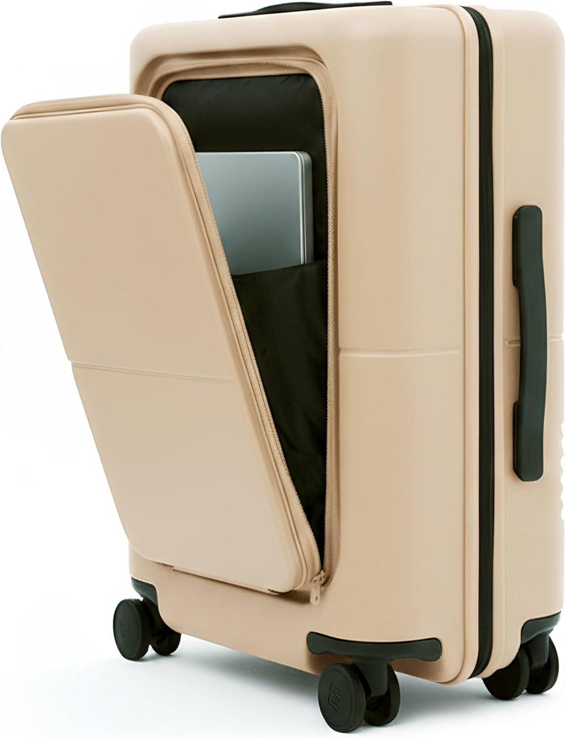 Carry On Pro - 20" Hardshell with Front Pocket, Airline Approved Carry On Luggage with Wheels, TSA Lock Rolling Suitcase, Silent Spinner Wheels, USB Ports & Ejectable Battery - Sand