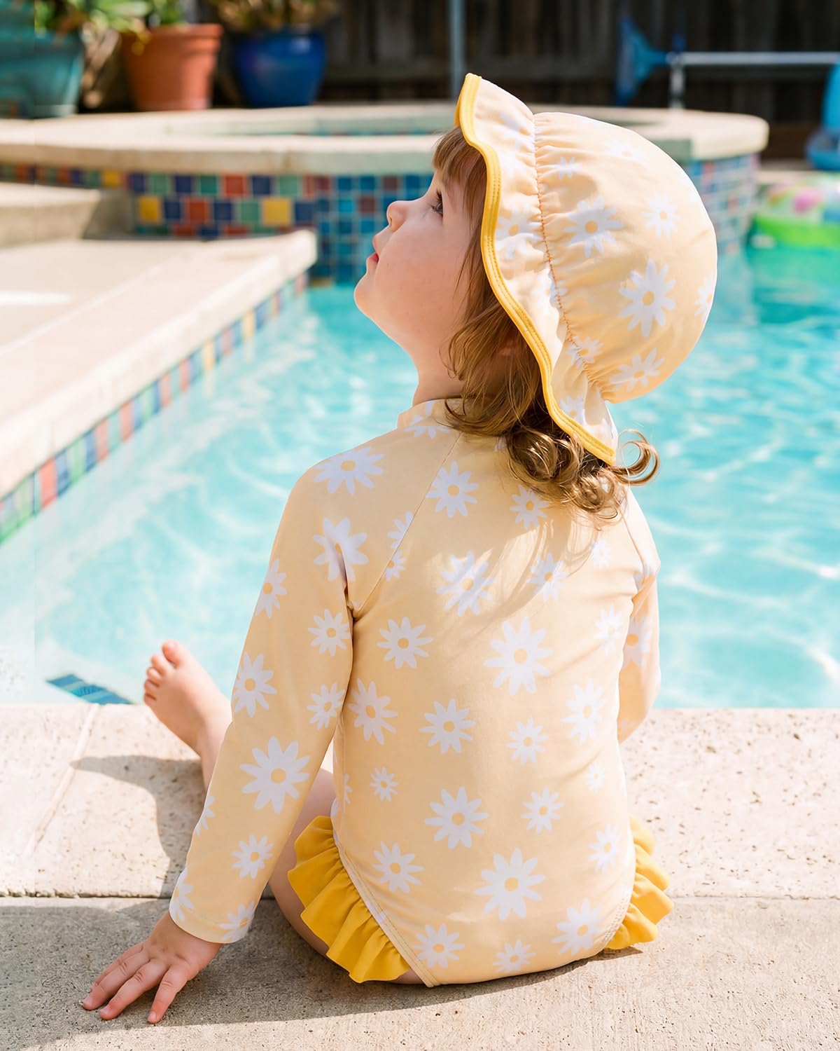 WYTbaby Costume da bagno per neonata a maniche lunghe con cappello floreale con volant costumi da bagno con fondo a scatto Protezione solare Costumi da bagno per neonata 3M-3T