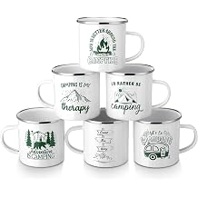 Pickmesh 6 Pcs Camping Mugs Enamel Cups 12oz Coffee Cups with Handle Camping Gifts for Outdoor Hiking Backpacking LoversElegant Style
