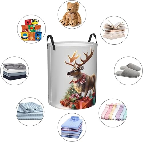 Miniatura 6 de Christmas Gift Reindeer print Circular Hamper Waterproof Storage Bin Organizer Basket Laundry Hamper With Handles For Clothes Toys Medium