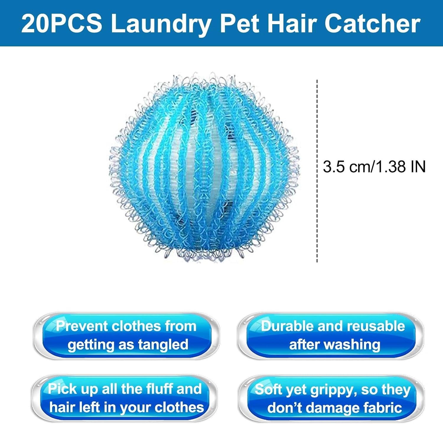 20Pcs Pet Hair Remover for Laundry - 1.4 inch Mini Ball Lint Traps for Washing/Dryer Machine, Effective Cat Dog Laundry Pet Hair Catcher for Clothes, Sheets, Towels, Not Damage Fabric