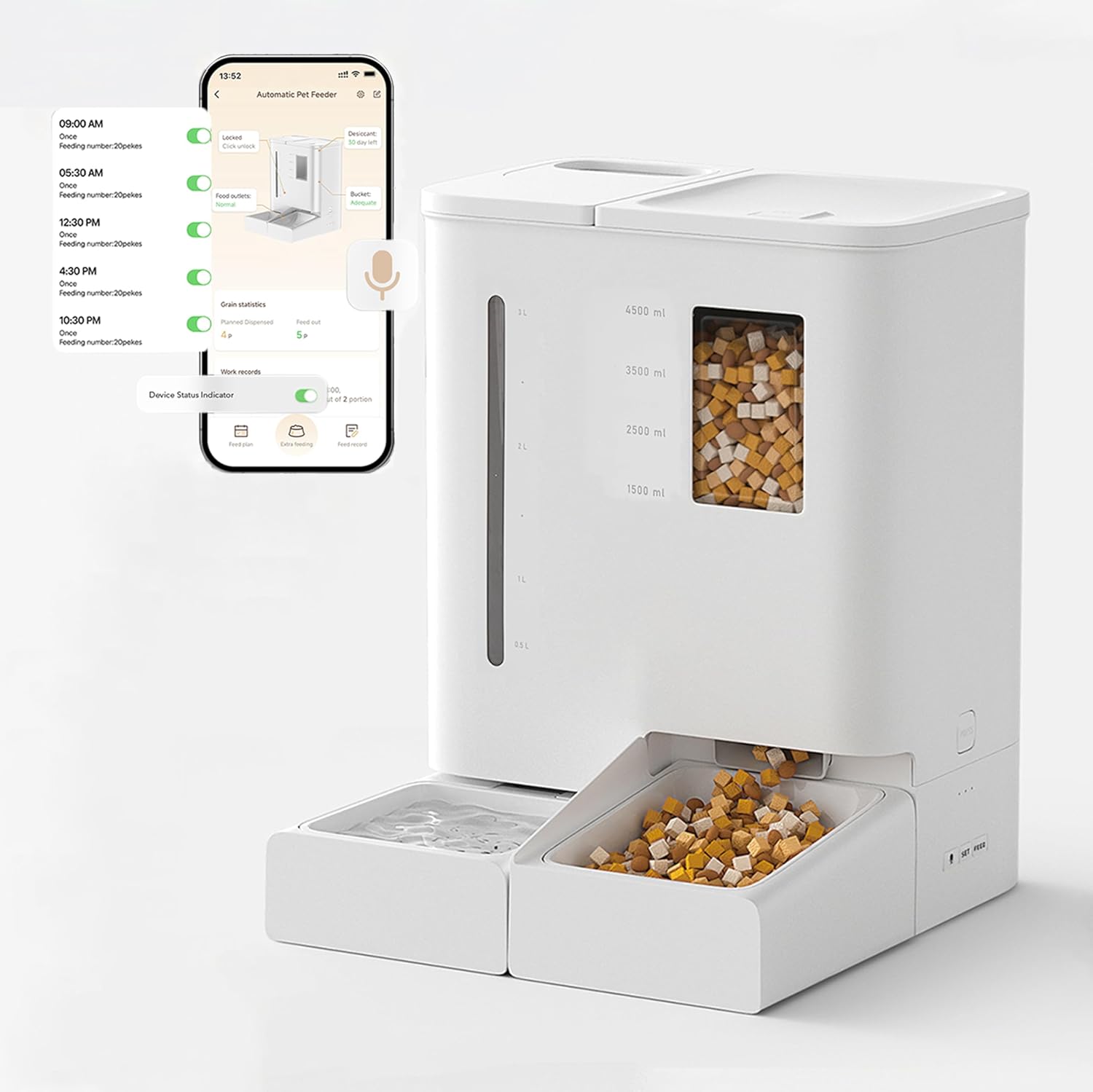 Waithem Wi-Fi Automatic Pet Feeder and Waterer for Cats&Dogs, 2-in-1 Set 5L Large Capacity for 2 Weeks, Intuitive App Operation, 2 Way Power Supply, Detachable for Cleaning