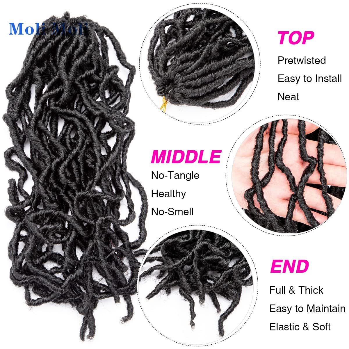 Moli Moli 10 Inch Nu Faux Locs Crochet Hair 6 Packs Short New Faux Locs For Women (Black)