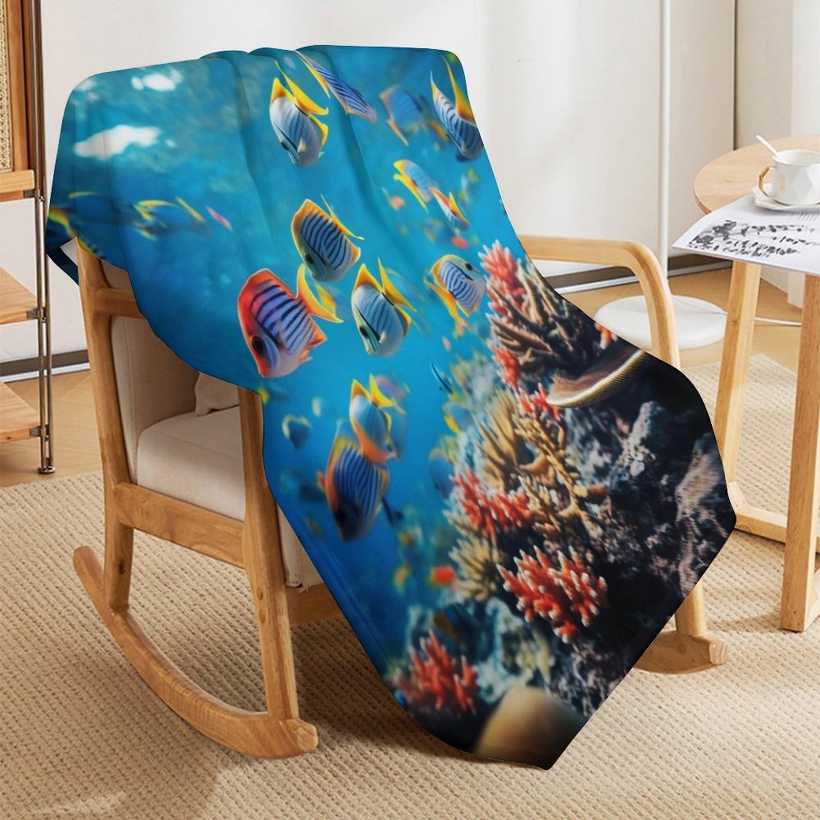 Premium Wohndecke - Bunte Fische Decke Flannel - Extra Weiche TV- Decke Vier Jahreszeiten Wohndecke Dicke Couchdecke Für Bett/Sofa（150×200cm）