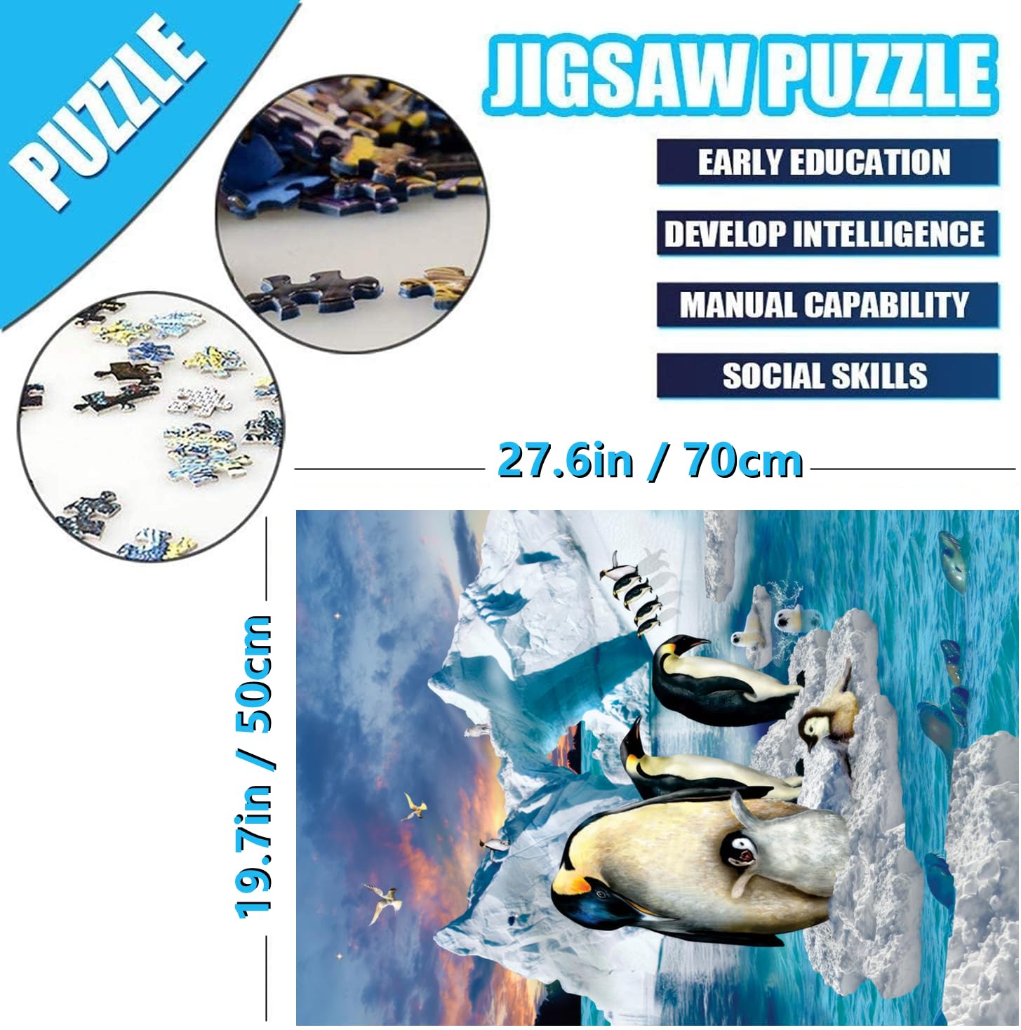 Jigsaw Puzzles for Adults 1000 Piece Penguin Family 27.56 x 19.69 Inch Jigsaw Puzzles for Adults Educational Game Challenge Toy 1000 Piece Puzzle for Adult - Image 4