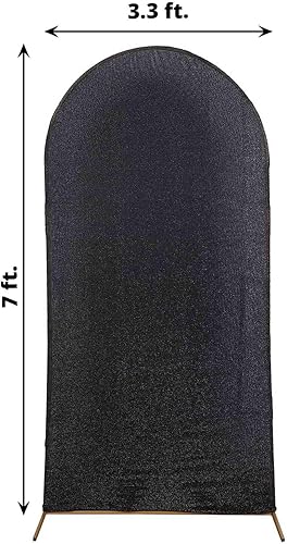 Miniatura 3 de Efavormart - Marco de fondo redondo de elastano negro brillante de 7 pies, cubierta metálica brillante para arco de boda de 2 lados