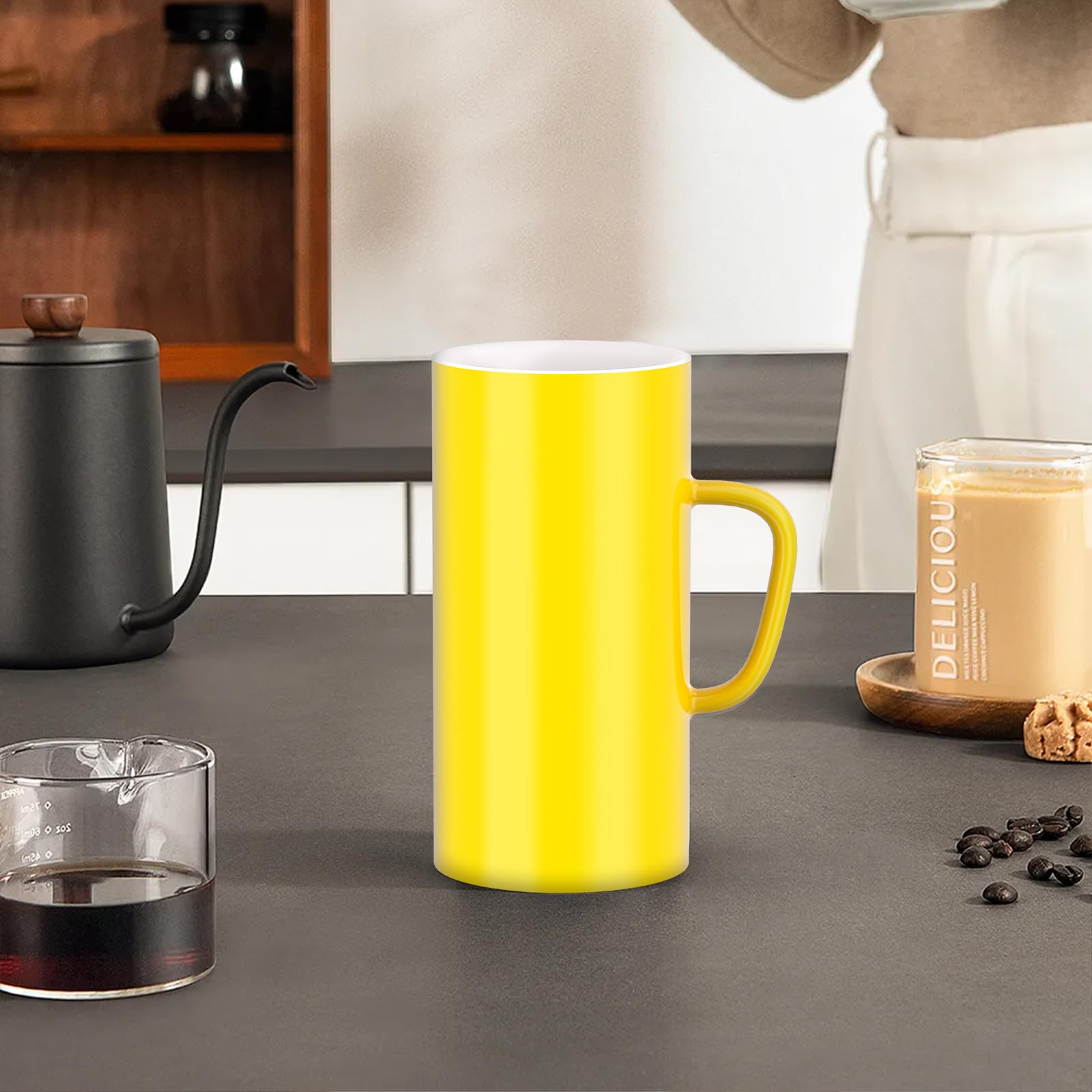 Linkidea - Tazas de café extragrandes de 113 ml, de cerámica extragrande con asa, de gran capacidad para la oficina y el hogar (Amarillo)