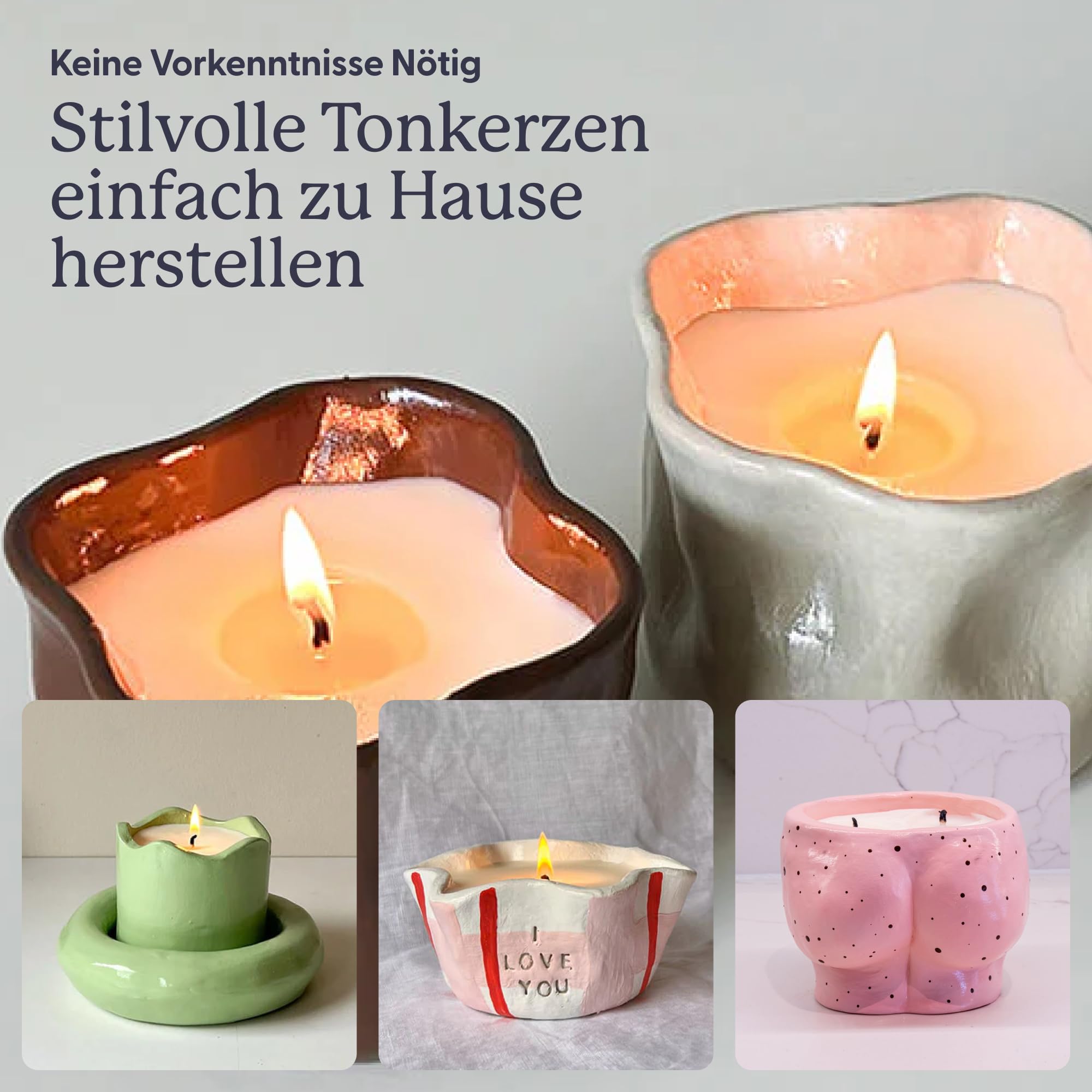 Sculpd Kerzenherstellung Töpferei Kit mit lufttrockenem Ton und Acrylfarbe Set, Anfänger Kerze Starter Kit für Erwachsene mit ungiftigem Öko-Sojawachs, duftendem Duftöl, Kerzenlack, Werkzeugen und