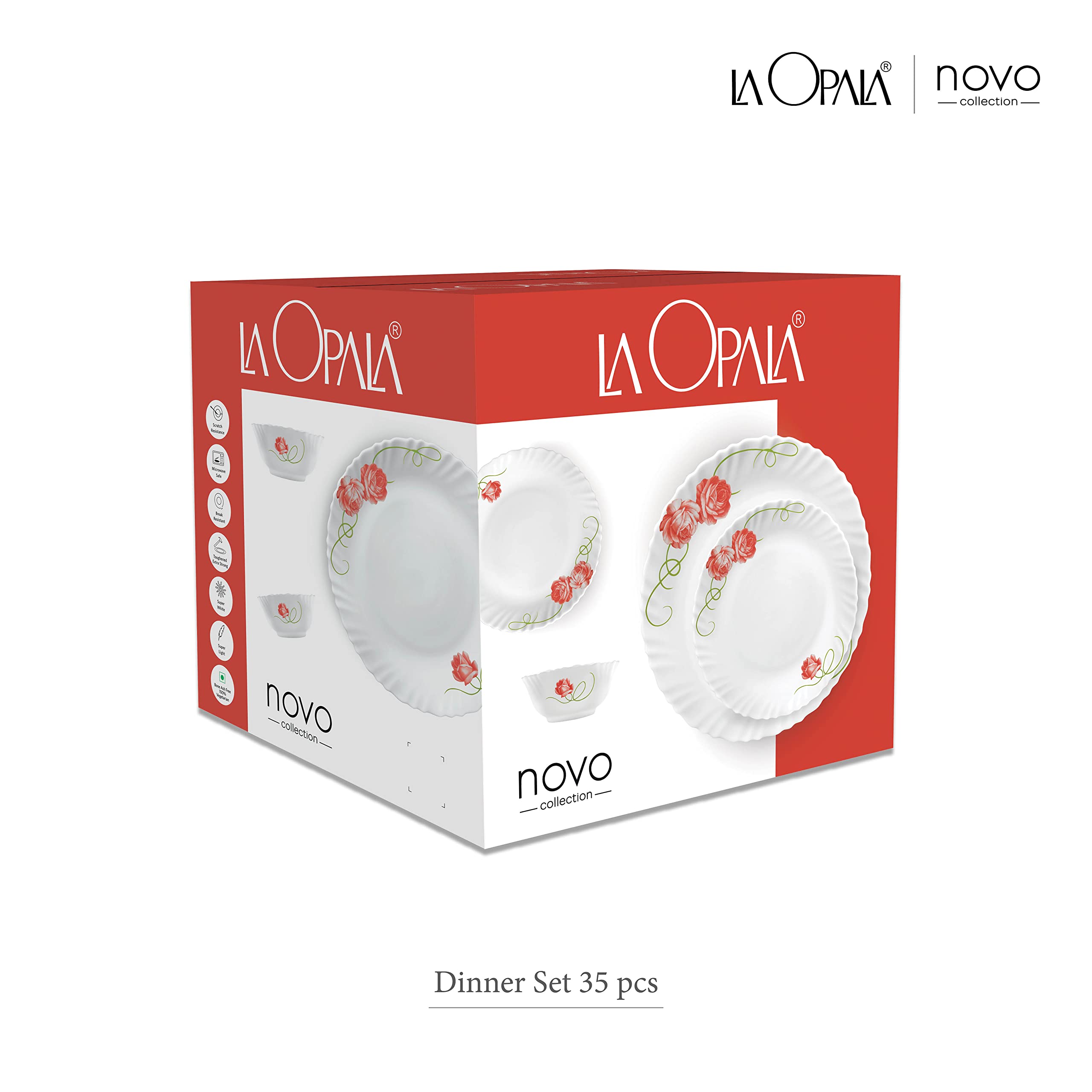 La Opala, Novo Collection, Opal Glass Dinner Set 35 pcs, English