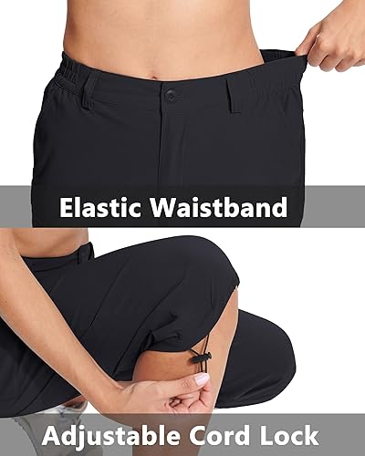 Miniatura 4 de MAGCOMSEN - Pantalones de senderismo para mujer, tipo capri y cargo, ligeros, elásticos, resistentes al agua, con 5 bolsillos para exterior