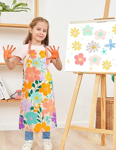 Miniatura 5 de WERNNSAI Juego de delantales para niñas y niños, delantal de cocina artística con sombrero y guantes de horno