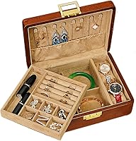LIBOLXSP Solid Walnut Jewelry Box with Lock - 2-Layer Velvet Organizer for Earrings, Rings, Necklaces, Watches | Vintage Khaki Gift for Men Women