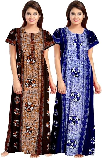 KBNBJ 100% Cotton Nighty for Women || Long Length Printed Nighty/Maxi/Night Gown/Night Dress/Nightwear Inner &amp; Sleepwear f...